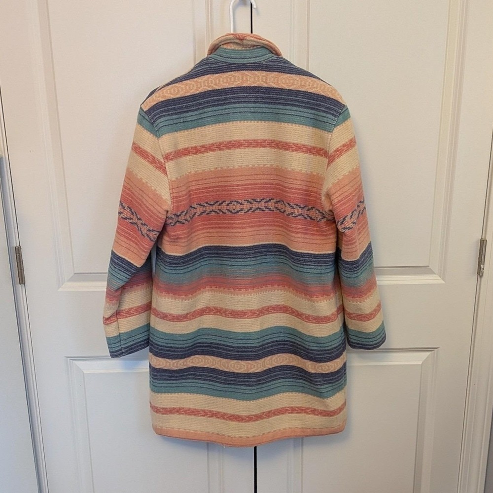 Vtg Woolrich Womens Southwestern Aztec Wool Blanket Coat Sz Small Pink Striped - Picture 2 of 4